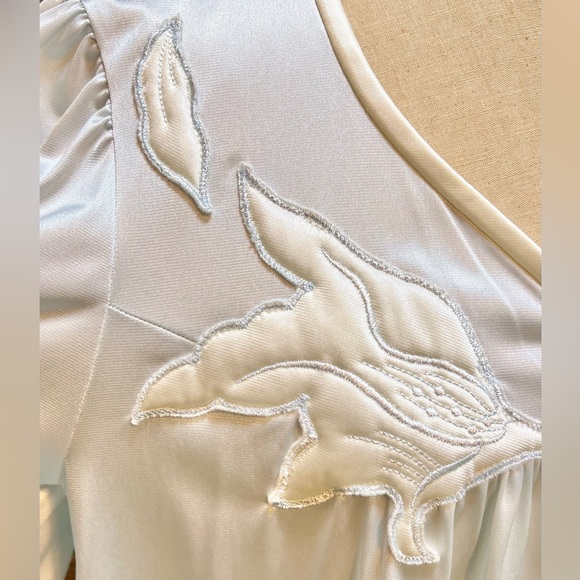 VINTAGE silky nightgown house robe embroidered floral button front‎ midi 80s - Picture 3 of 12